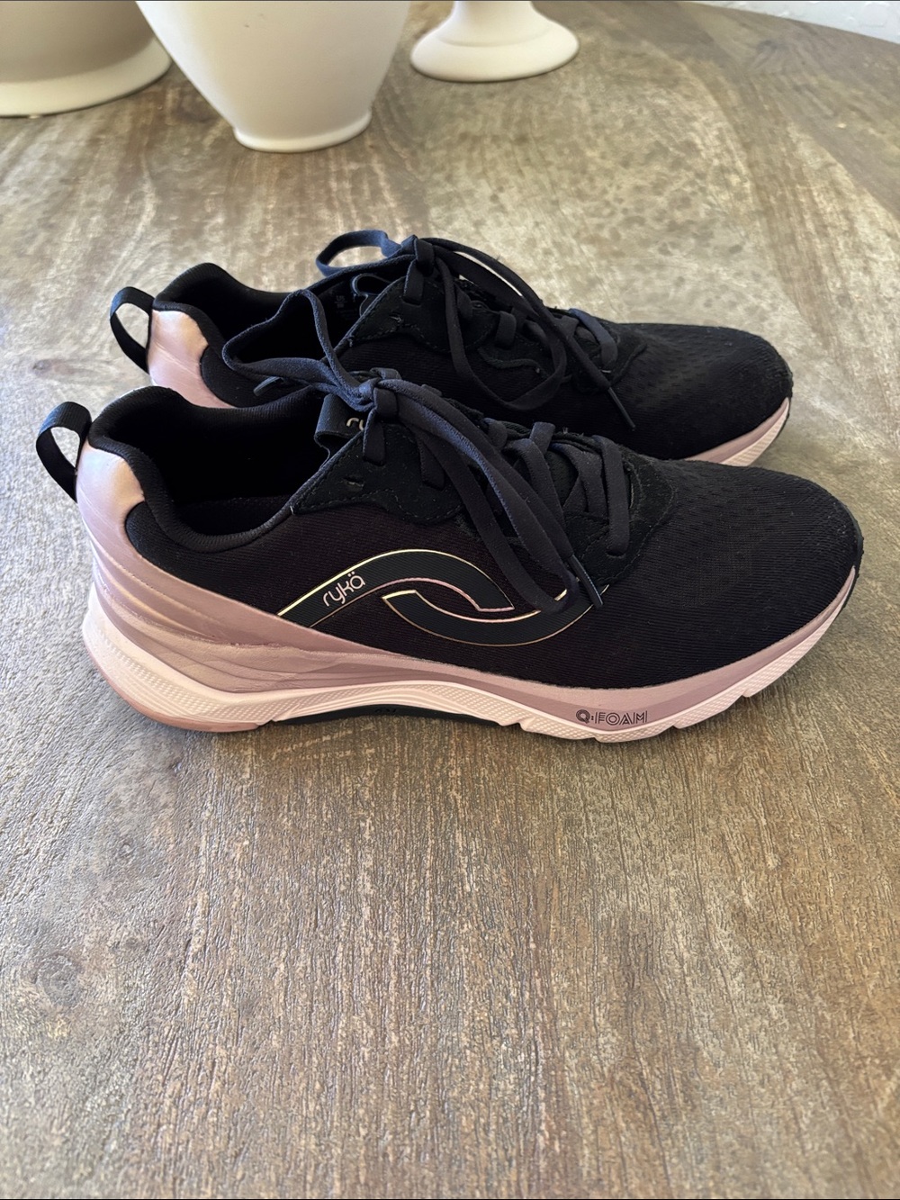 Ryka Black Athletic Sneakers with Light Pink Trim